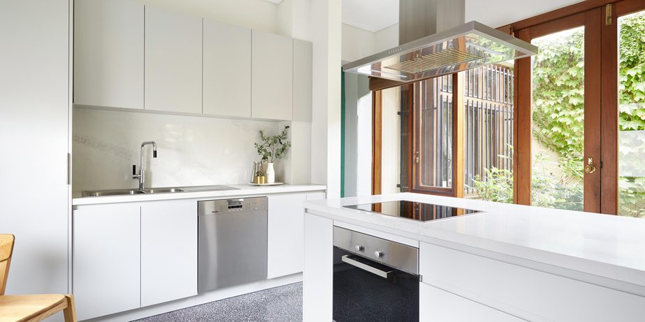 Light filled kitchen, free range hood, storage smart, Melbourne designers, designed by Smarter Bathrooms and Kitchens