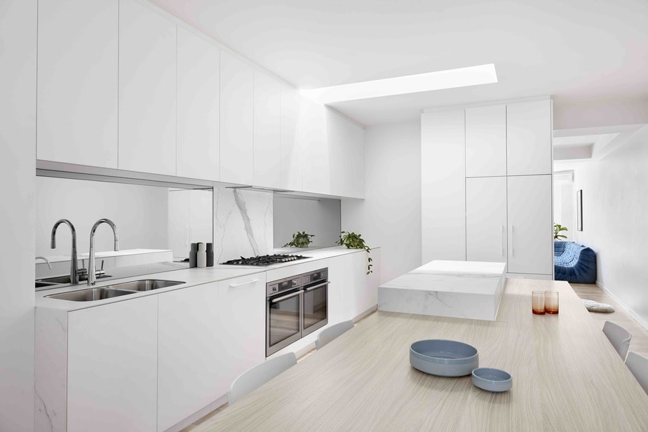 white wooden kitchen designed by Smarter bathrooms in Melbourne
